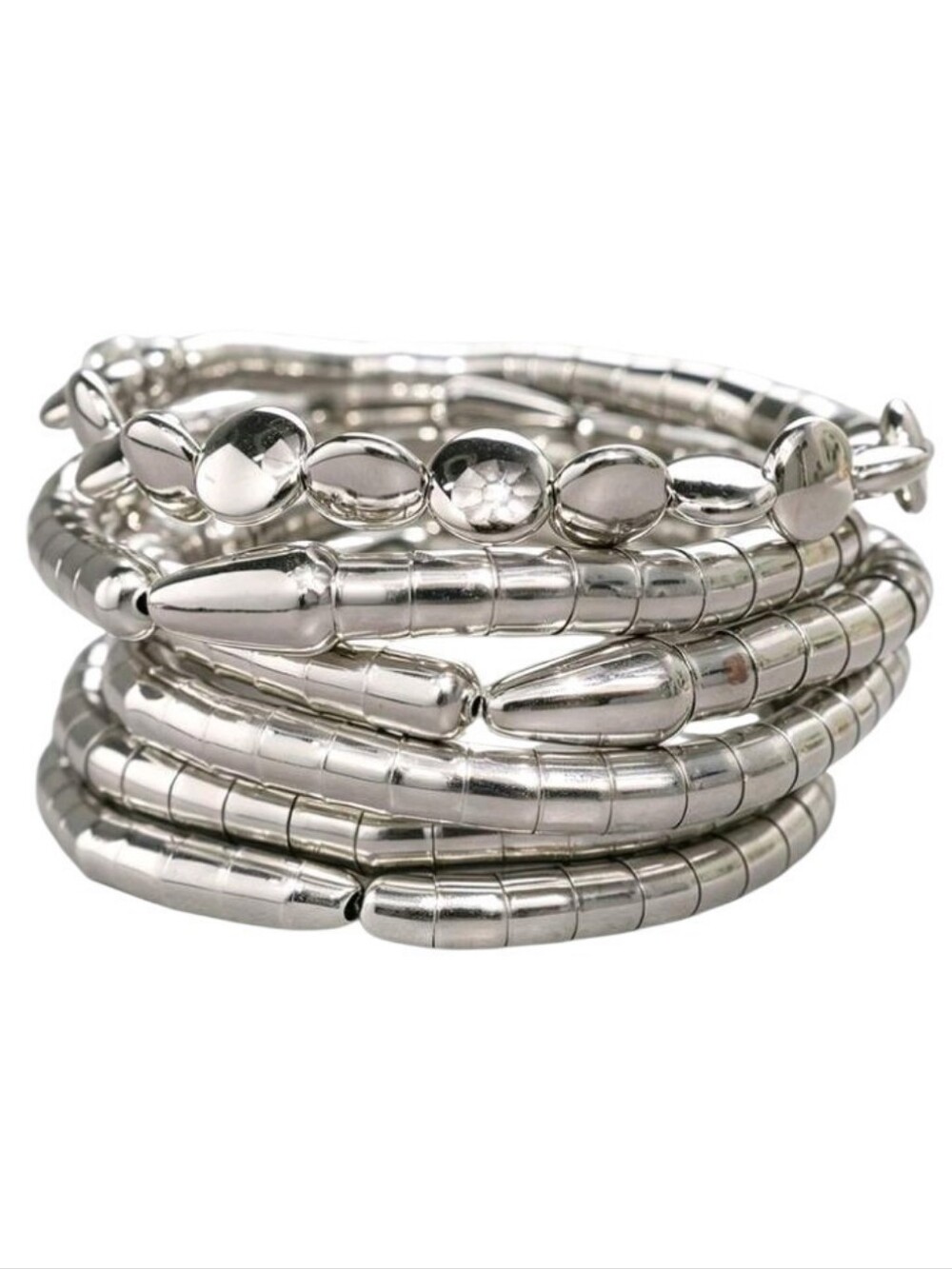 NEW! Stunning & Trendy Silver Coil Stackable Bracelet Set of (6)